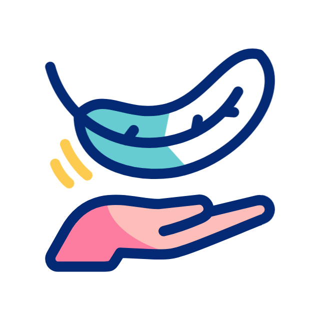 Animated hand with feather floating down